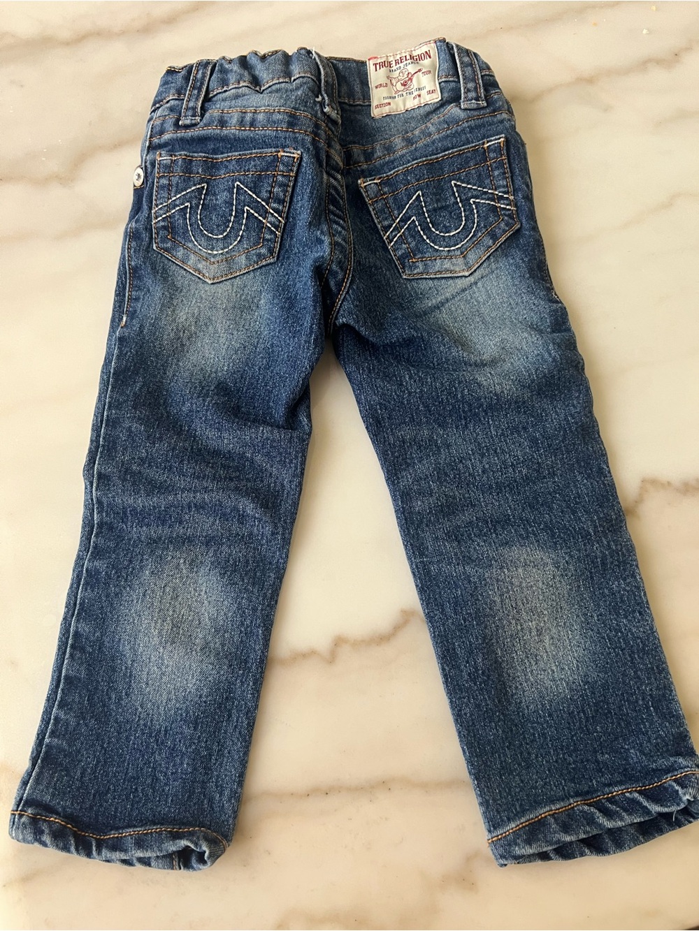 True Religion Kids Denim Jeans in Washed Blue with Signature Back Stitch